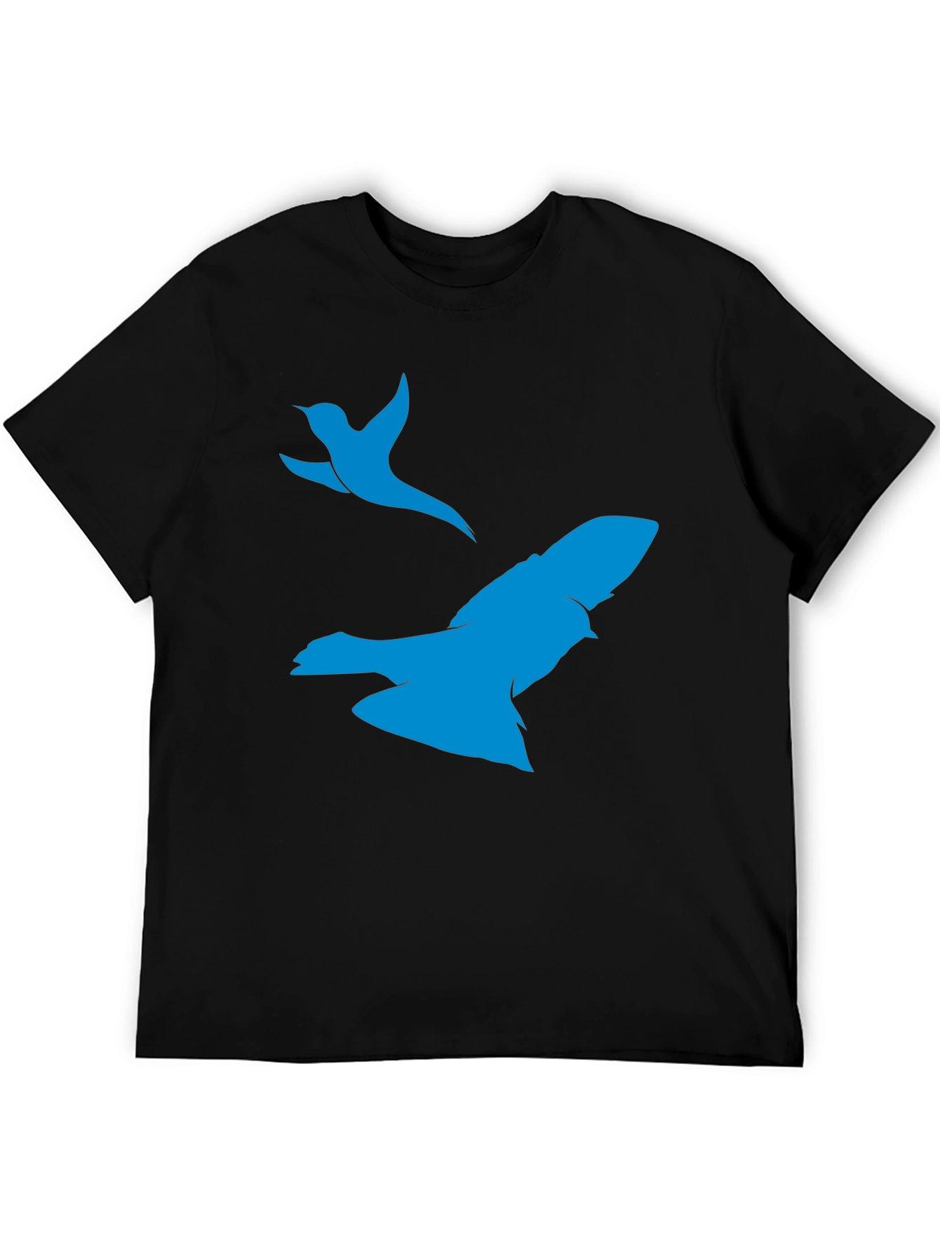 Black T-Shirt with Blue Bird Print