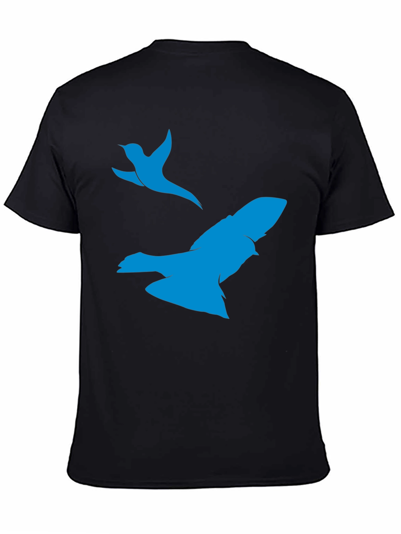 Black T-Shirt with Blue Bird Print