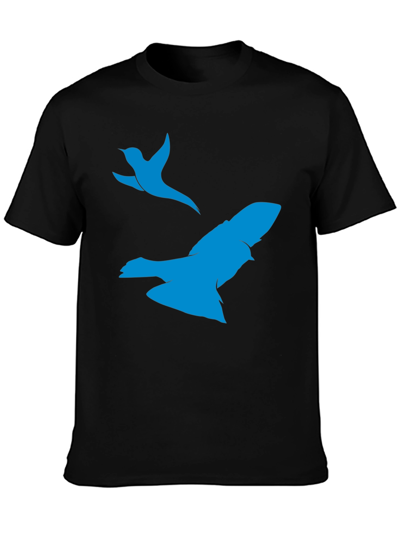 Black T-Shirt with Blue Bird Print
