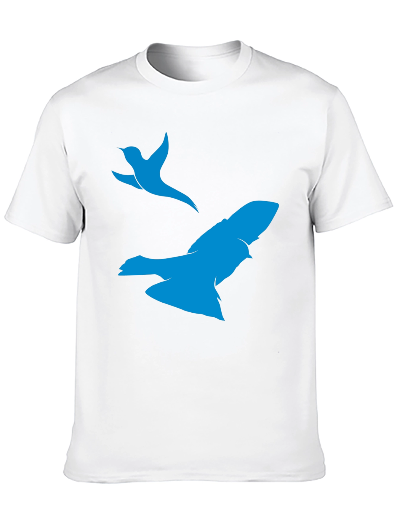 Black T-Shirt with Blue Bird Print
