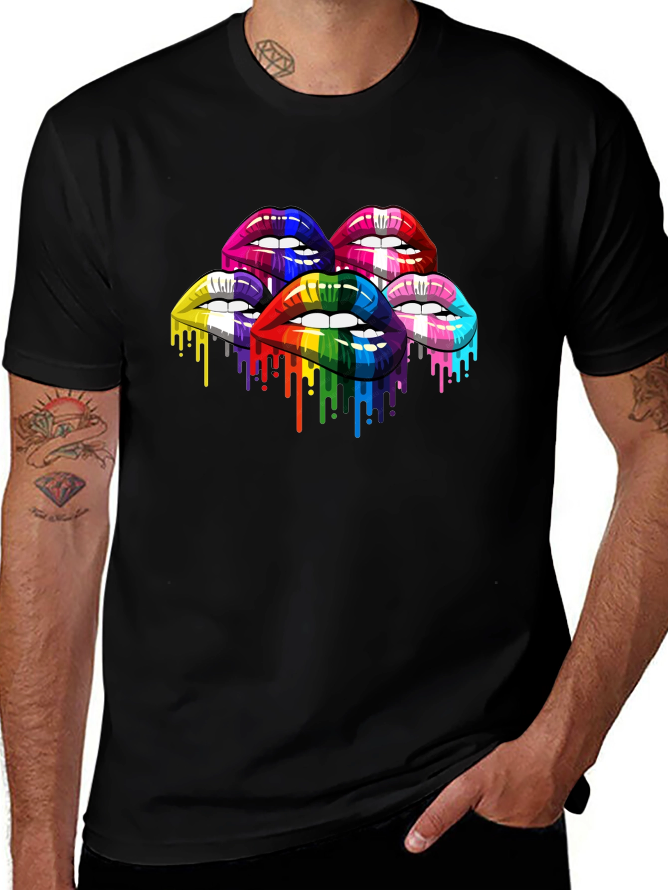 Rainbow Lips Graphic Print T-Shirt