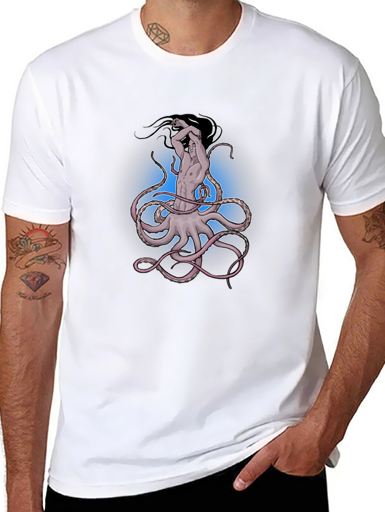 Octopus Man Graphic Tee - Black Cotton Shirt
