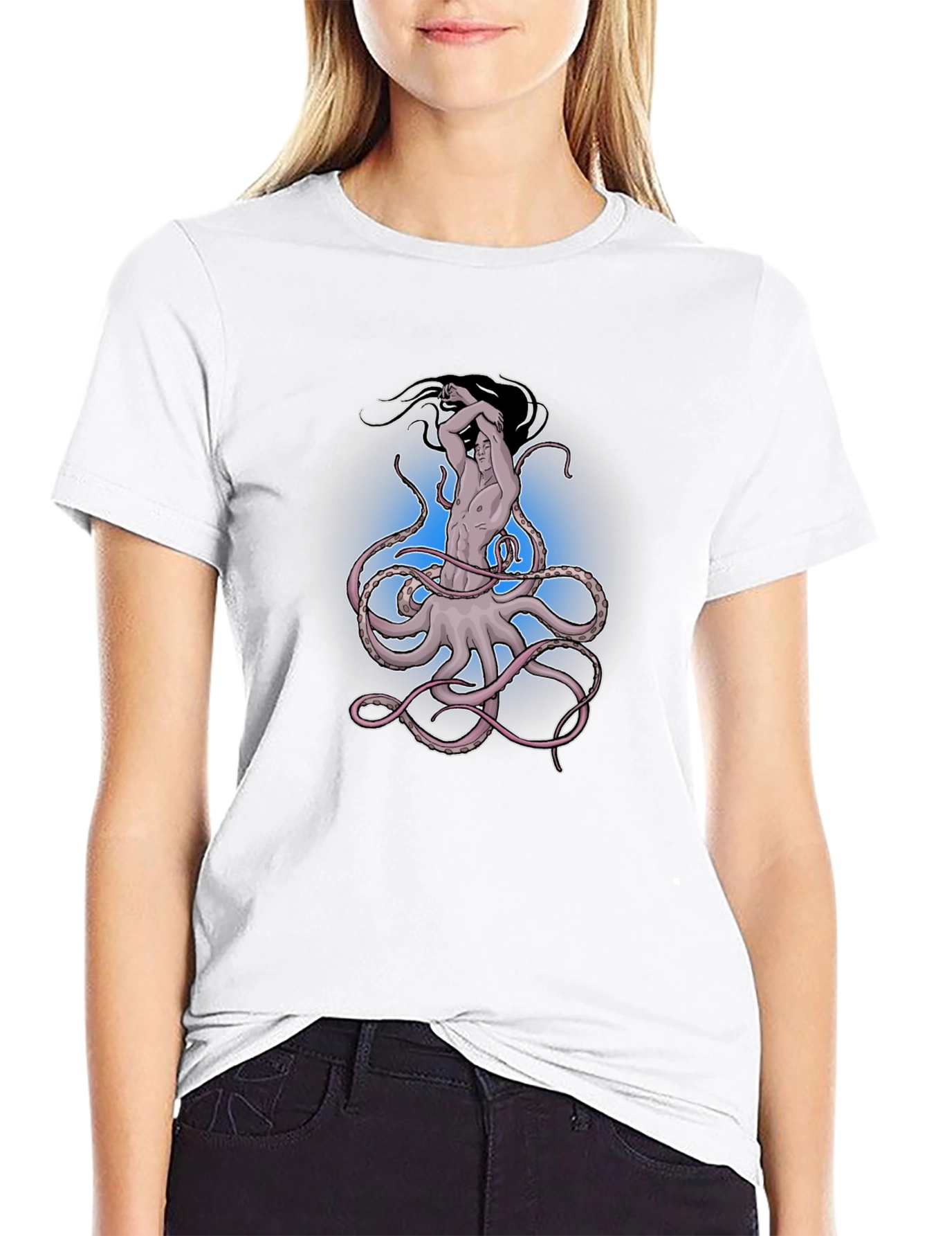 Octopus Man Graphic Tee - Black Cotton Shirt