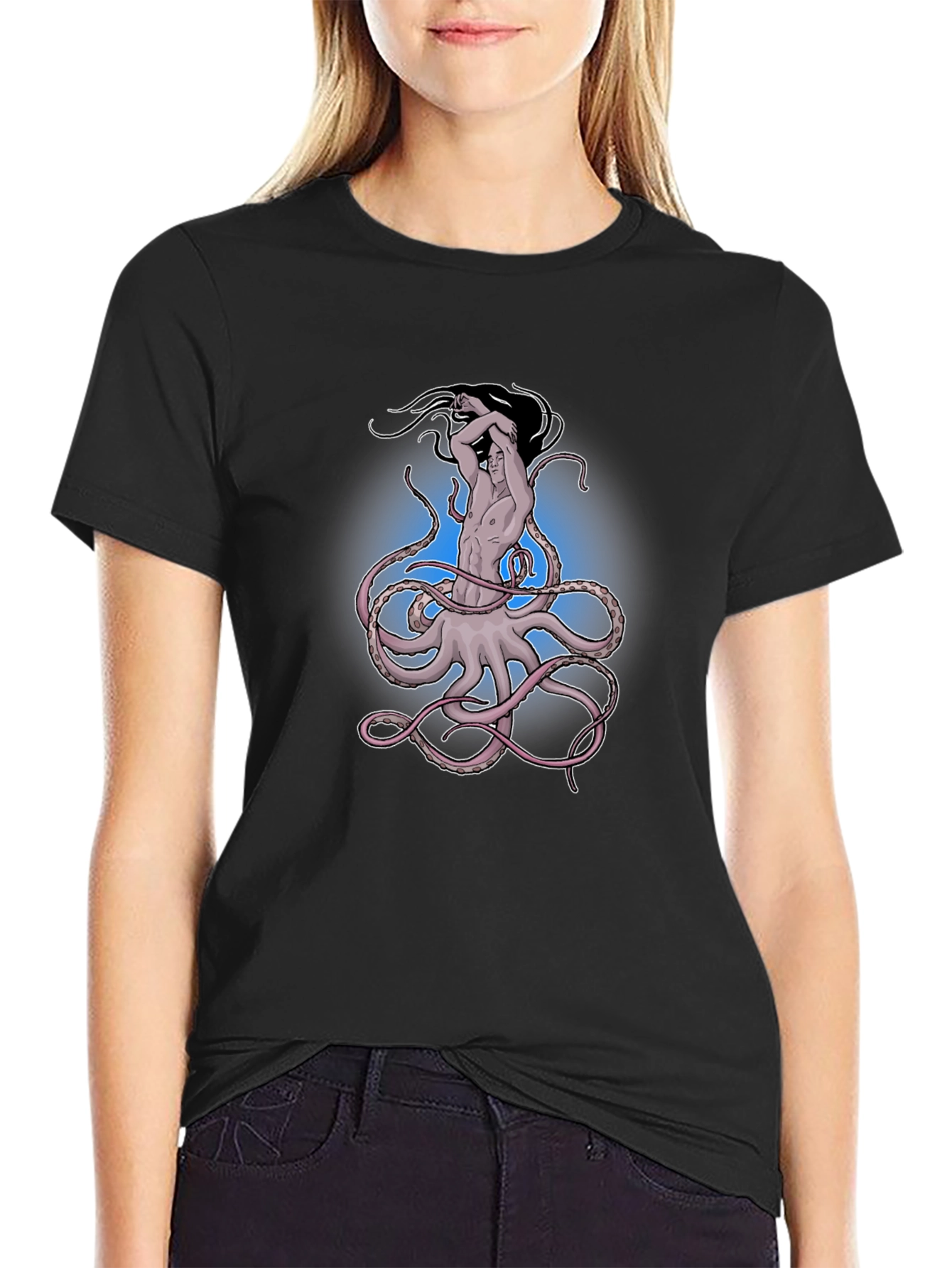 Octopus Man Graphic Tee - Black Cotton Shirt