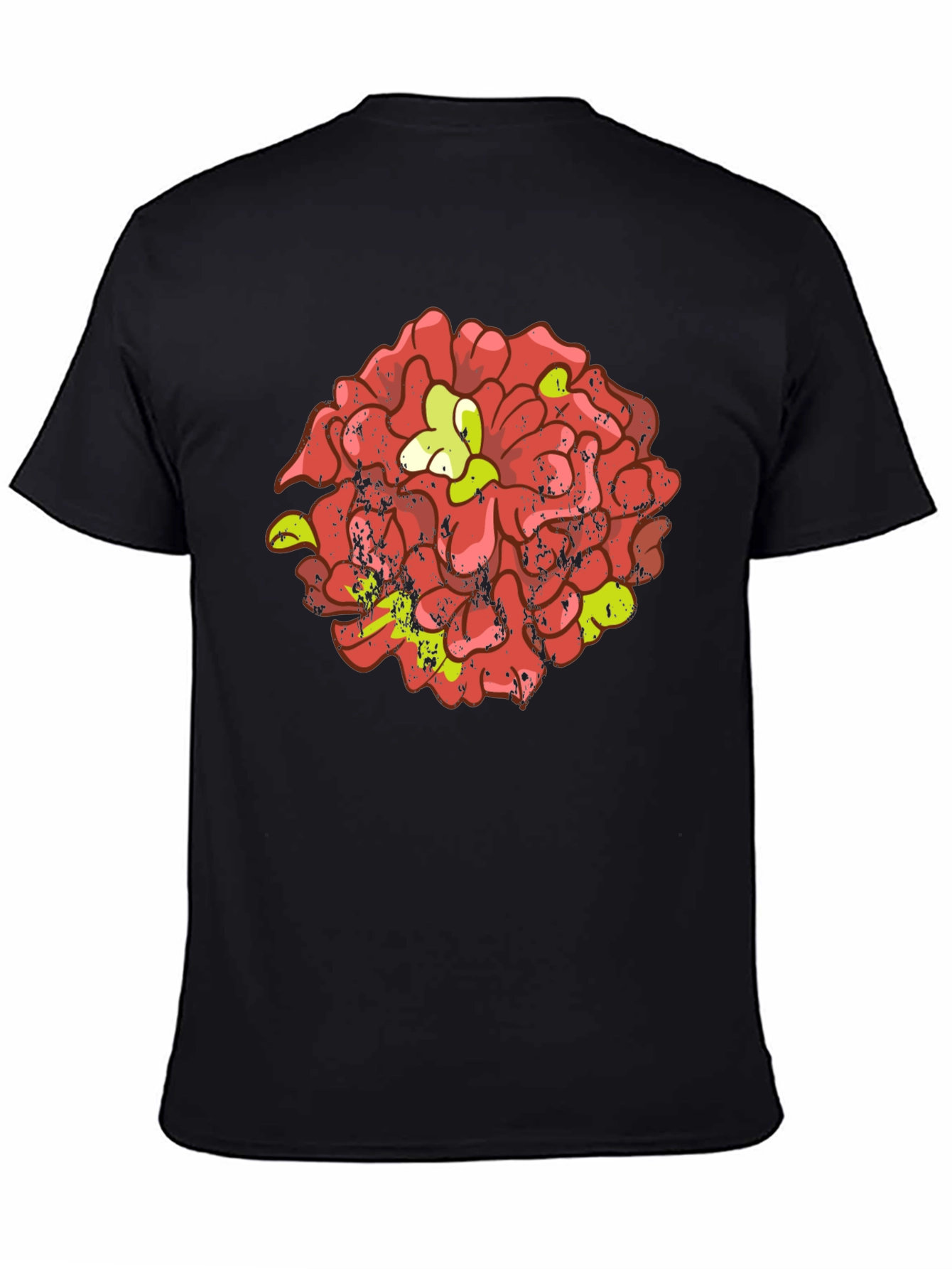 Floral Graphic Tee - Distressed Red Flower Design