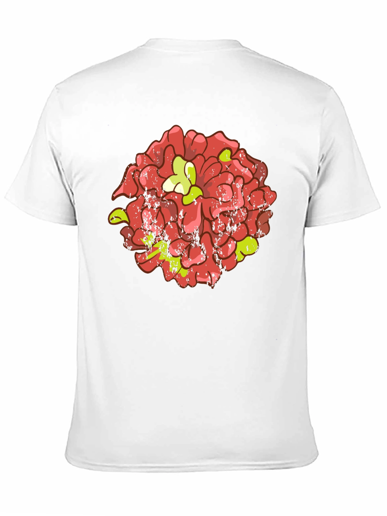 Floral Graphic Tee - Distressed Red Flower Design