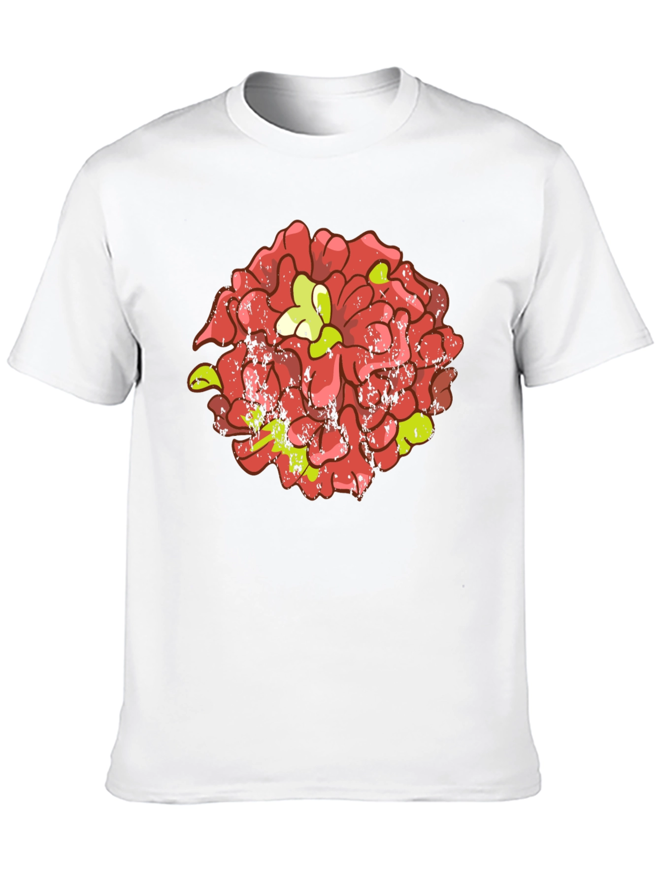Floral Graphic Tee - Distressed Red Flower Design