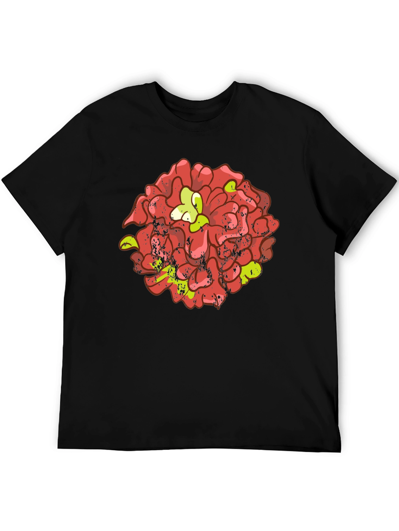 Floral Graphic Tee - Distressed Red Flower Design