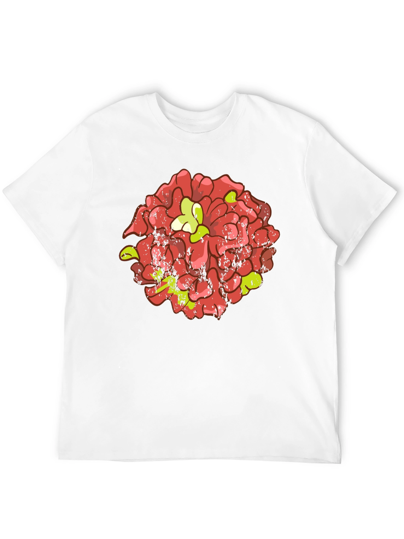 Floral Graphic Tee - Distressed Red Flower Design