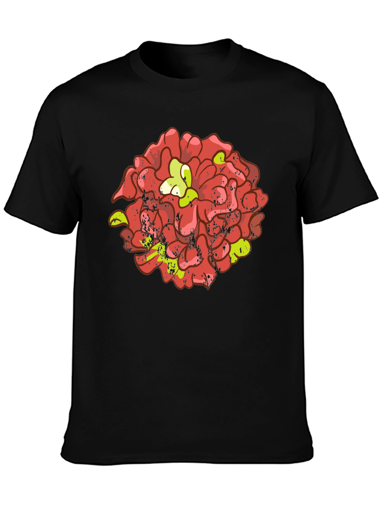 Floral Graphic Tee - Distressed Red Flower Design