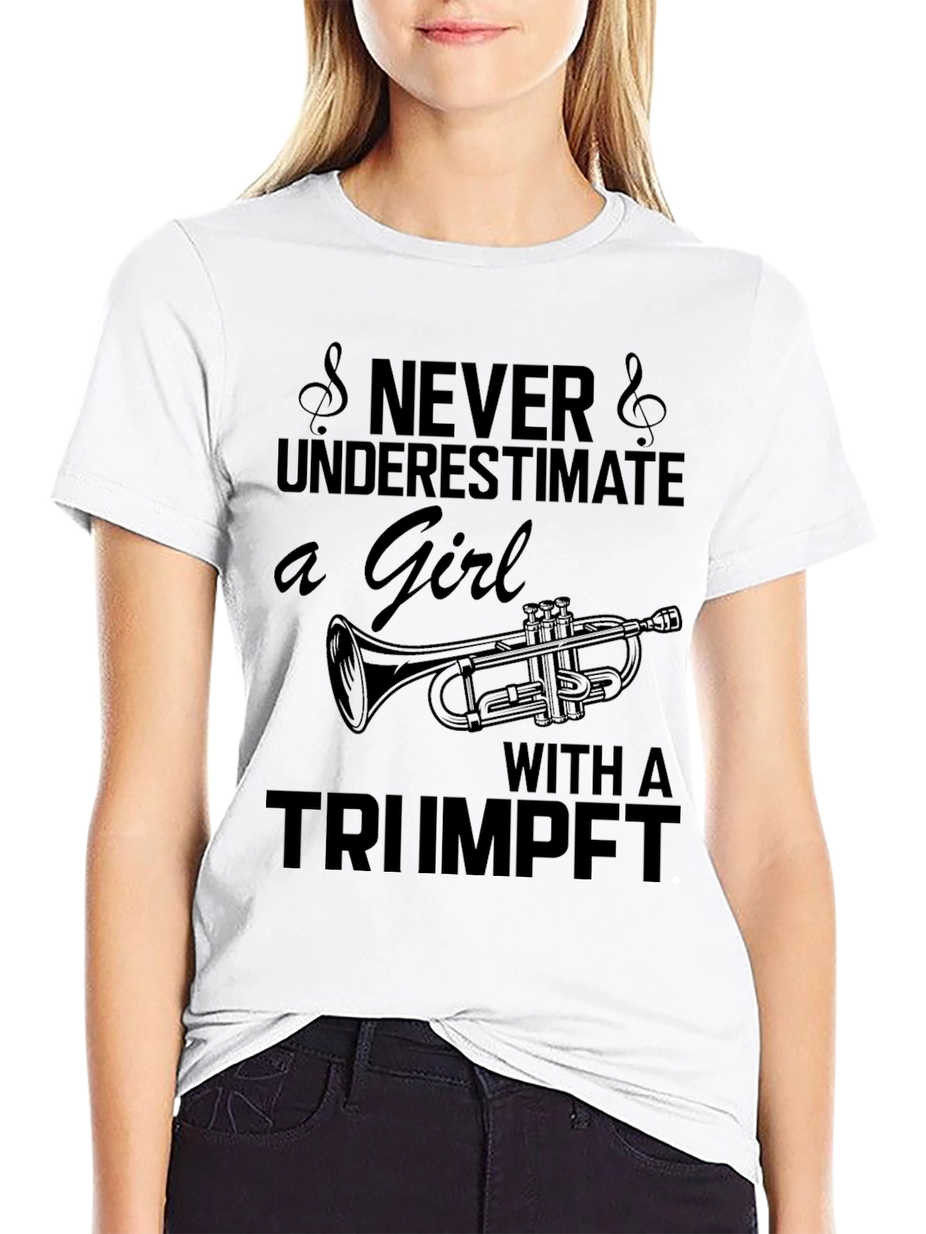 Never Underestimate Girl with Trumpet Tee