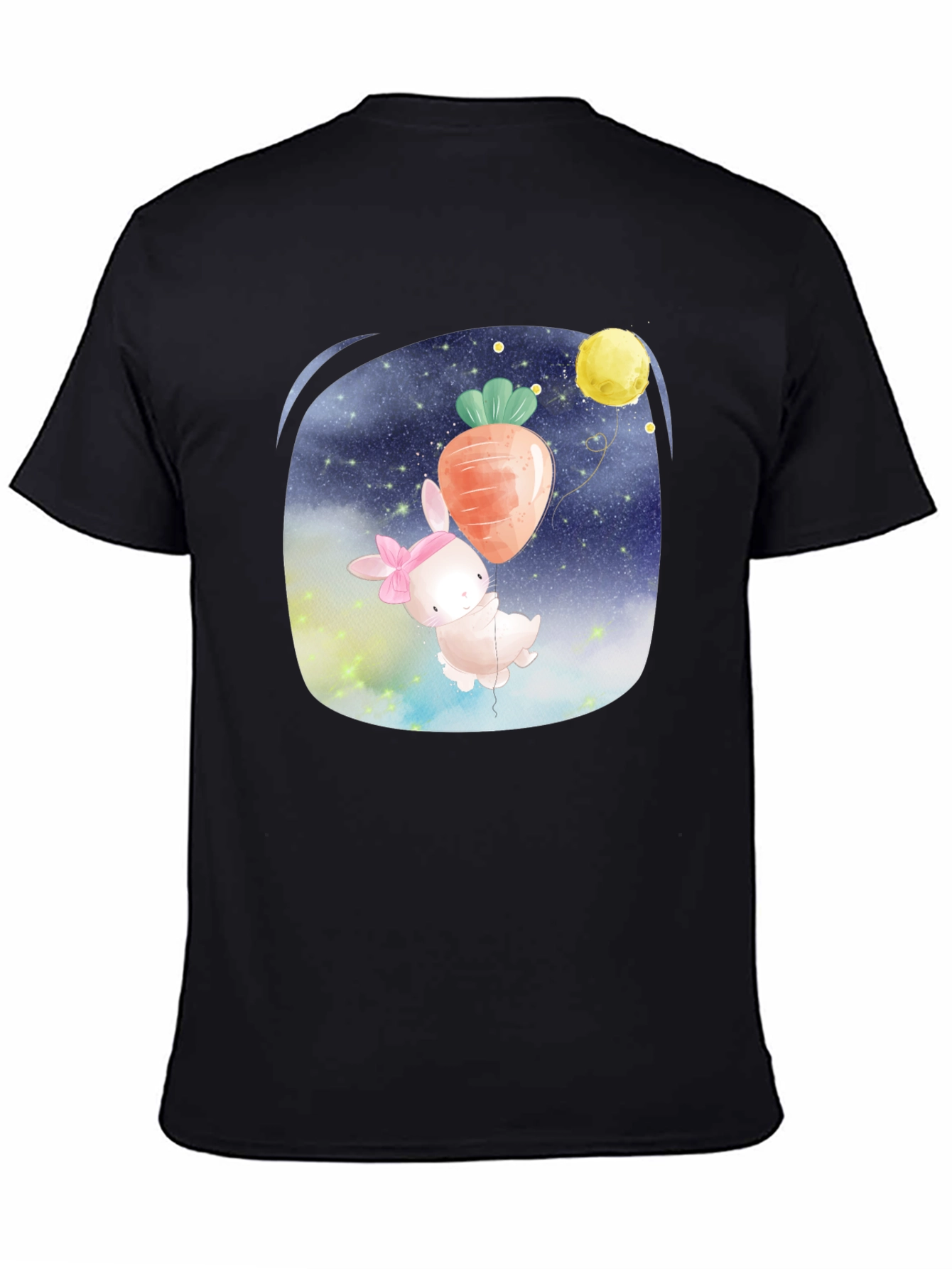 Cute Bunny Carrot Balloon Black T-Shirt