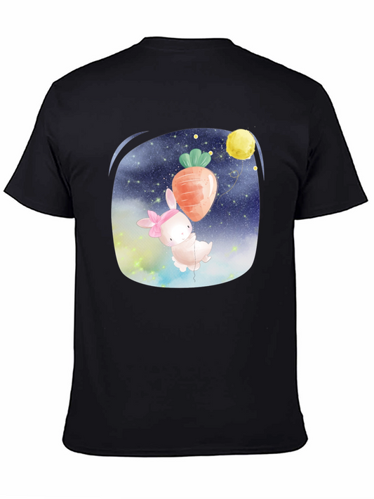 Cute Bunny Carrot Balloon Black T-Shirt