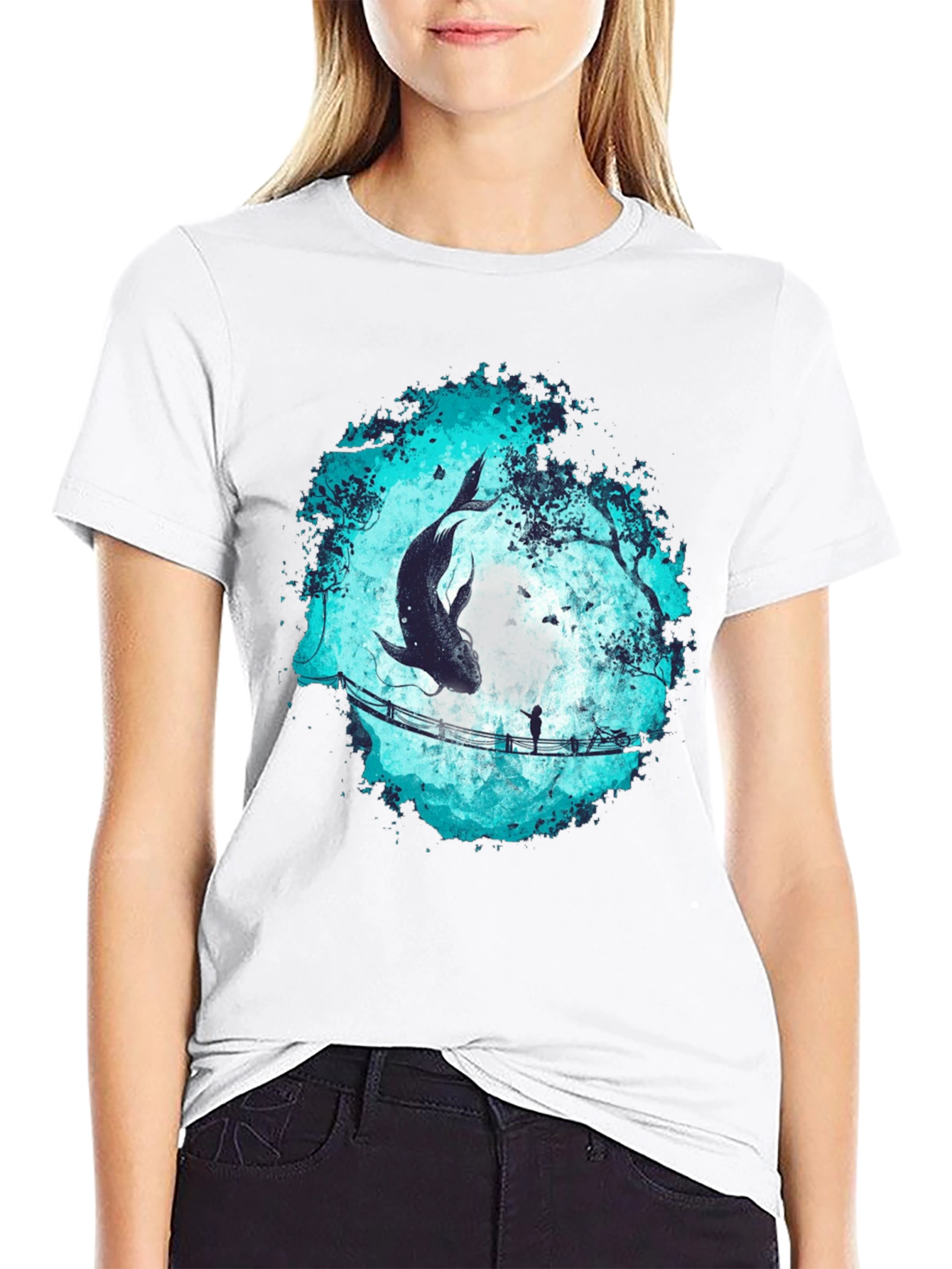 Whimsical Fish Bridge Graphic Tee