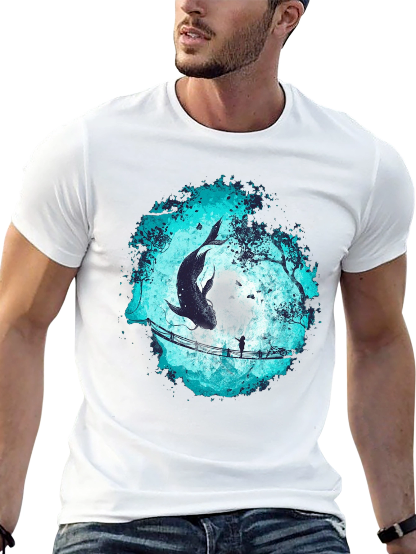 Whimsical Fish Bridge Graphic Tee