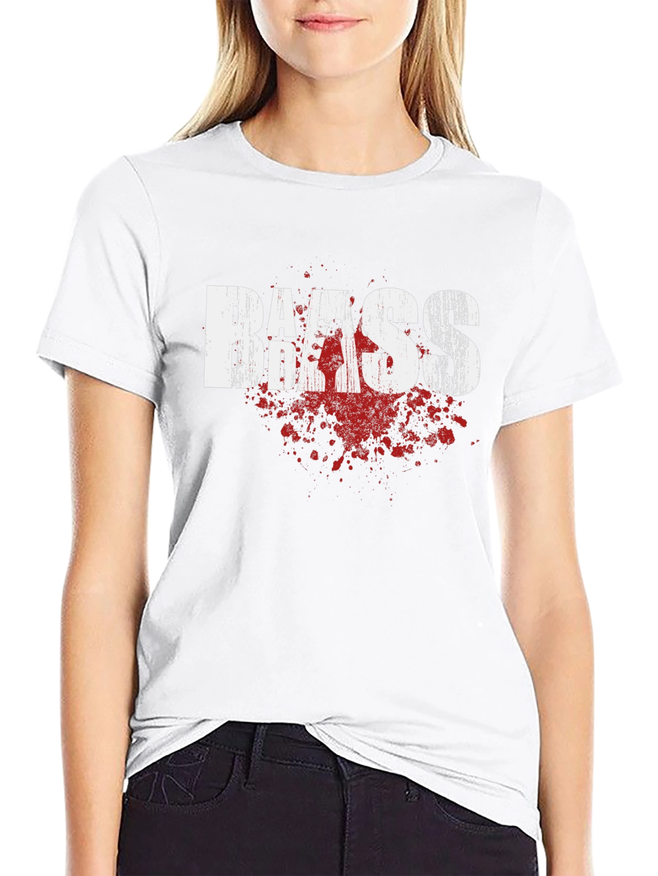 Bass Guitar Blood Splatter Graphic T-Shirt