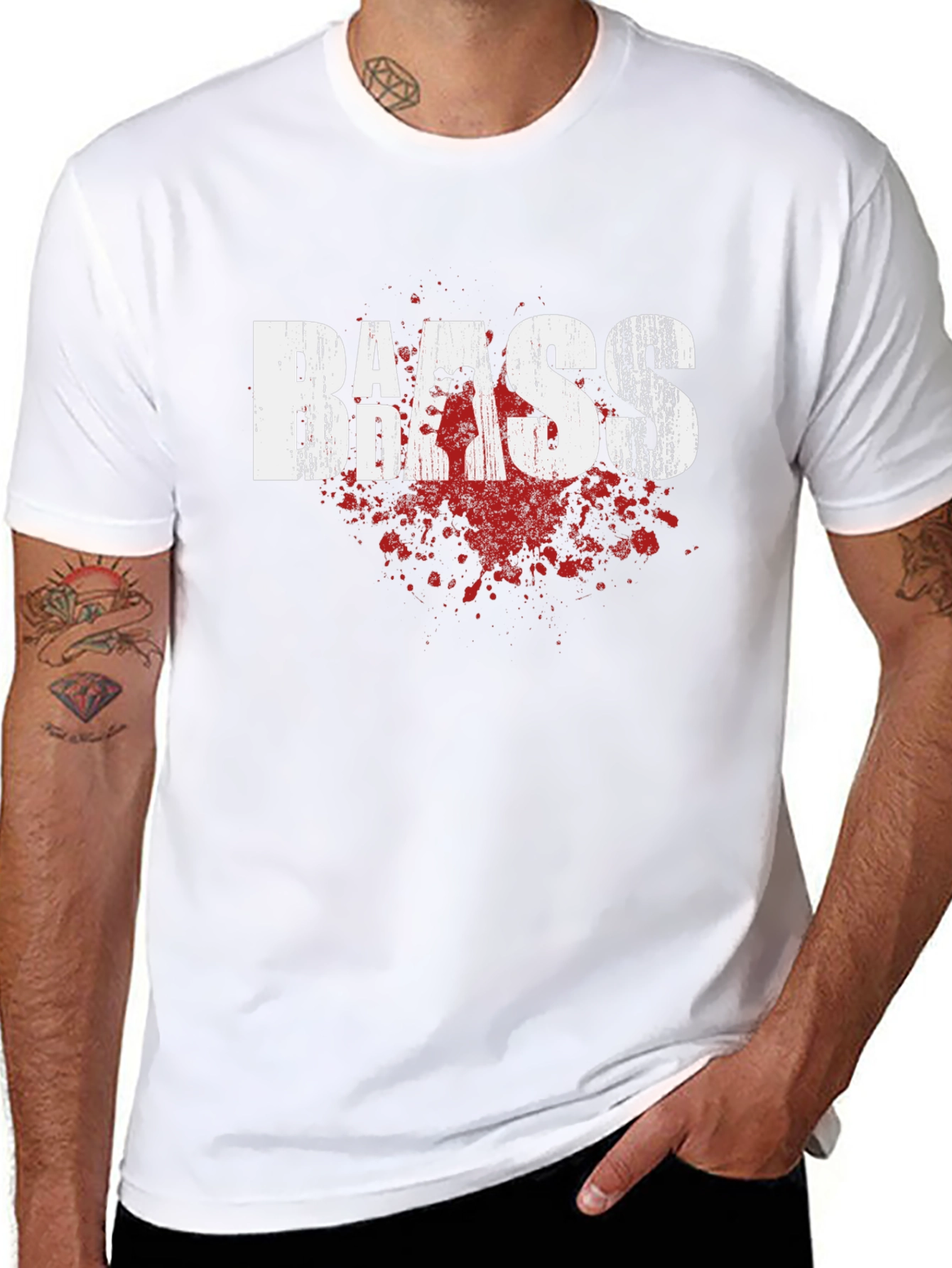 Bass Guitar Blood Splatter Graphic T-Shirt