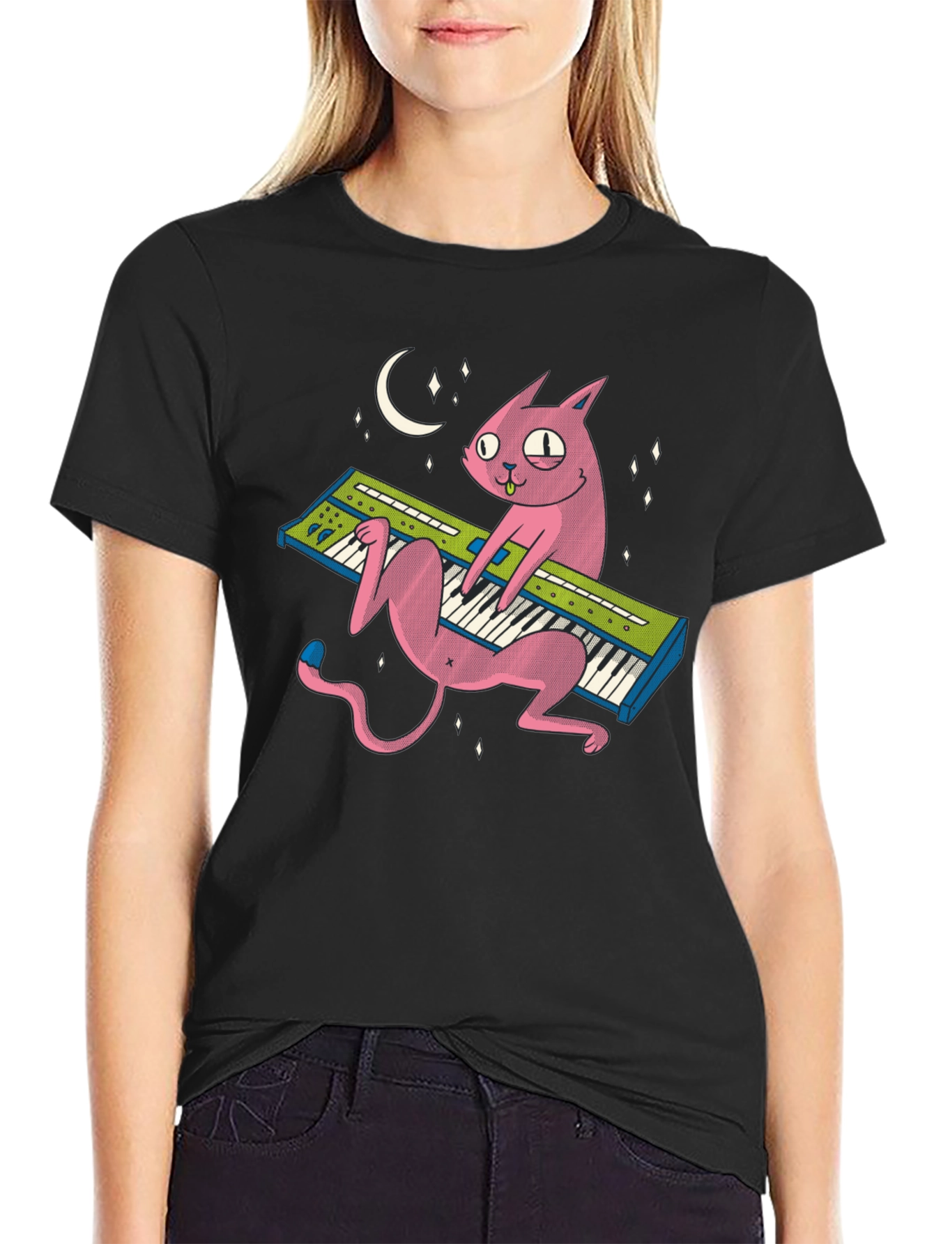 Cat Keyboardist T-Shirt: Cool Black Tee