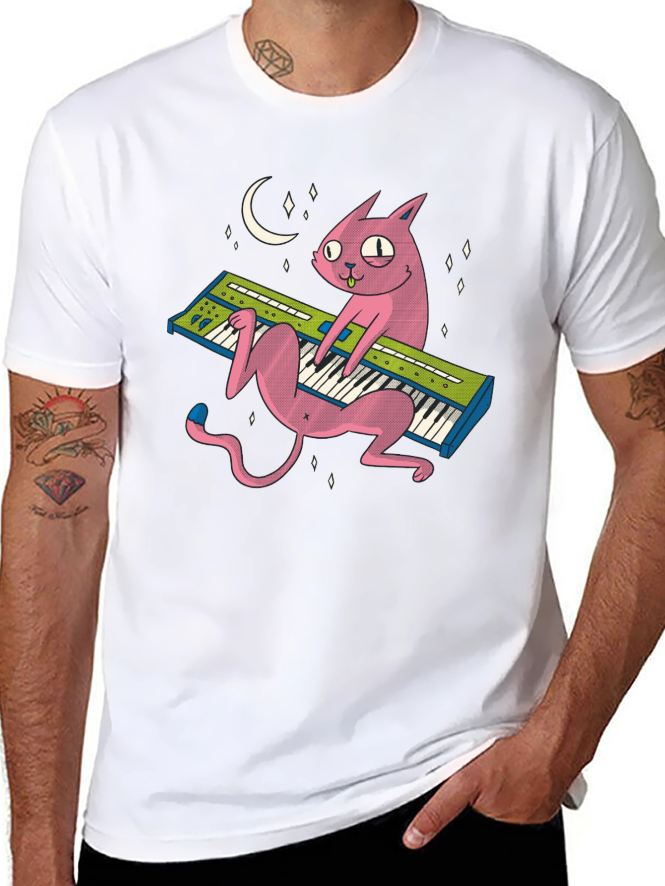 Cat Keyboardist T-Shirt: Cool Black Tee