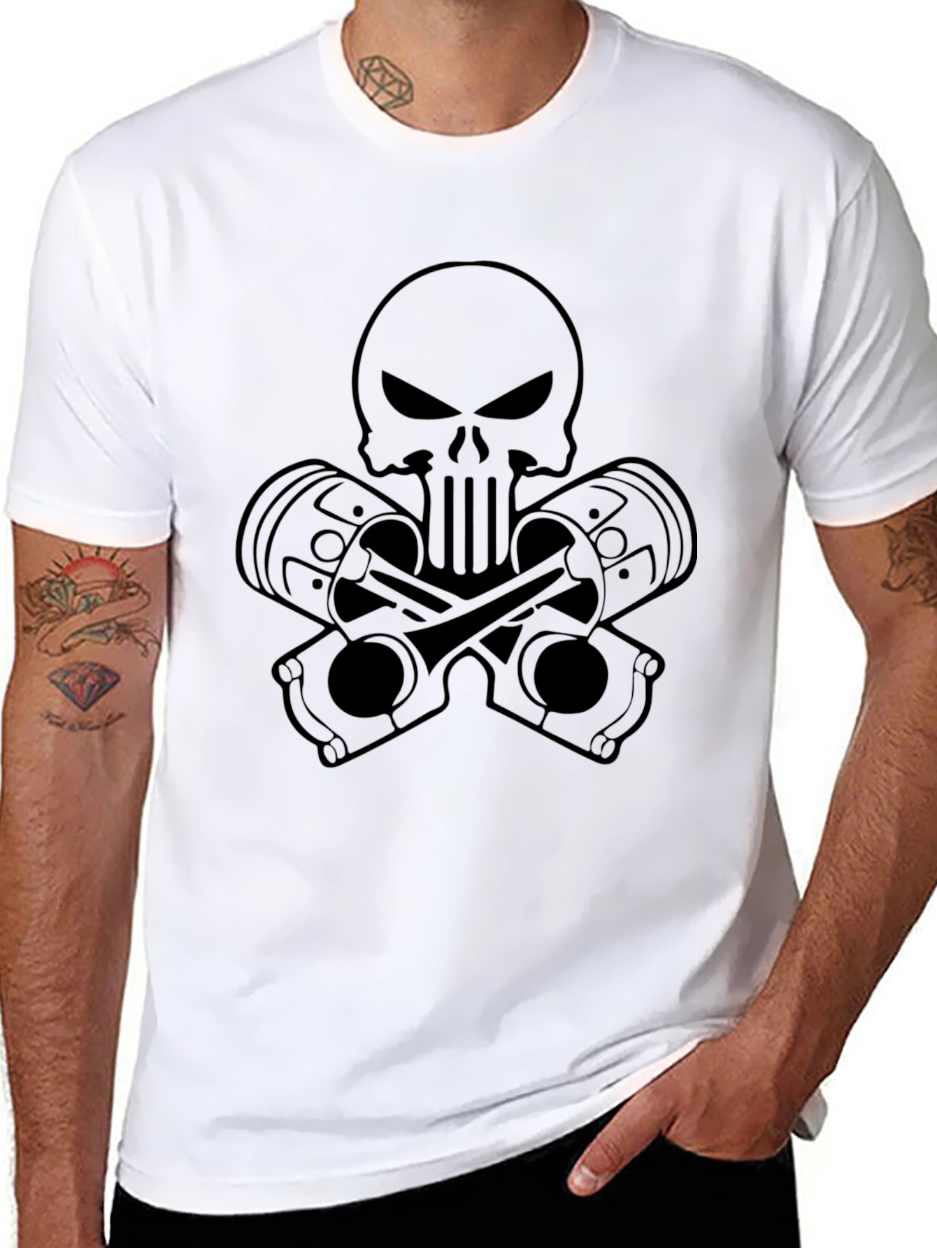 Skull & Pistons Graphic Black T-Shirt