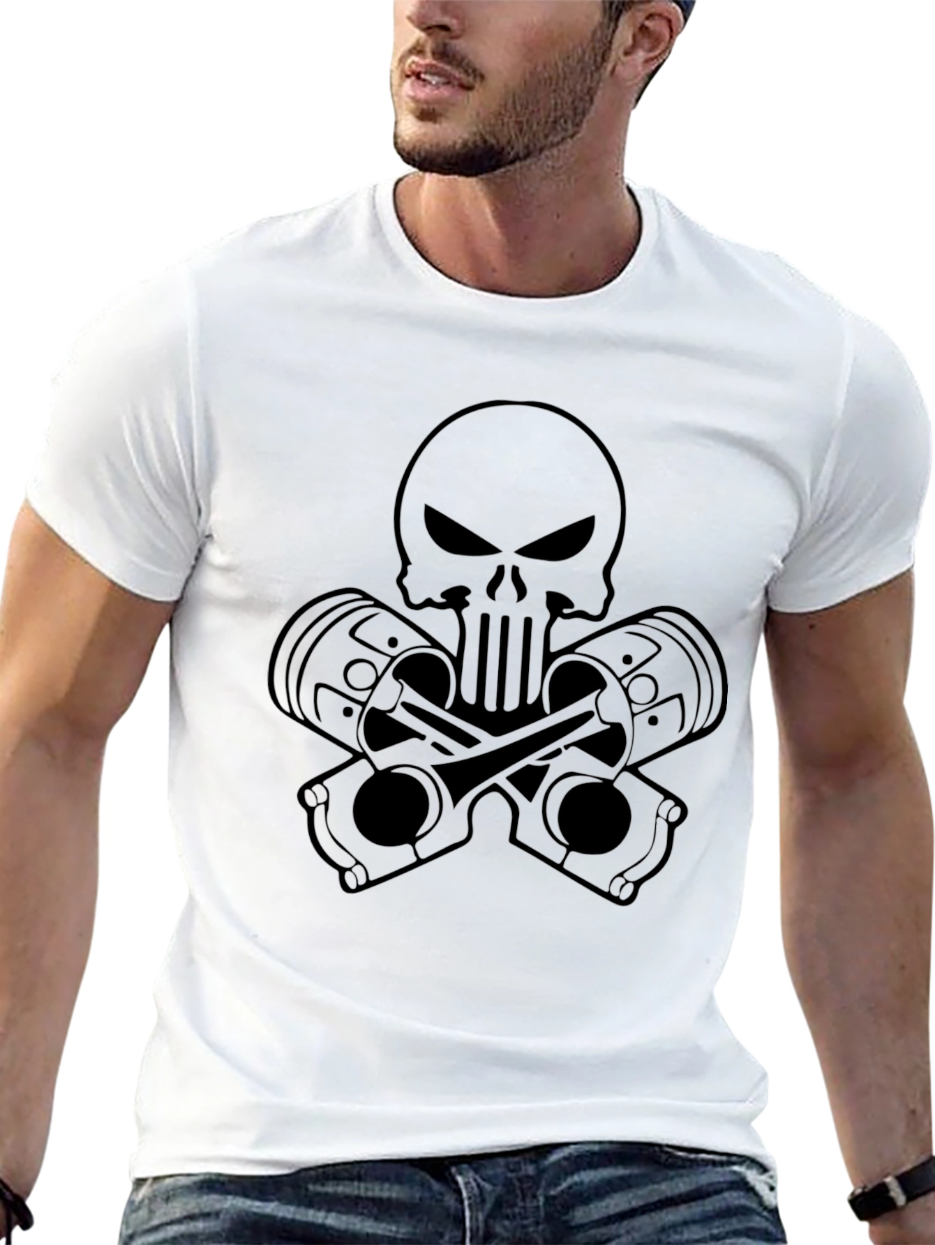 Skull & Pistons Graphic Black T-Shirt