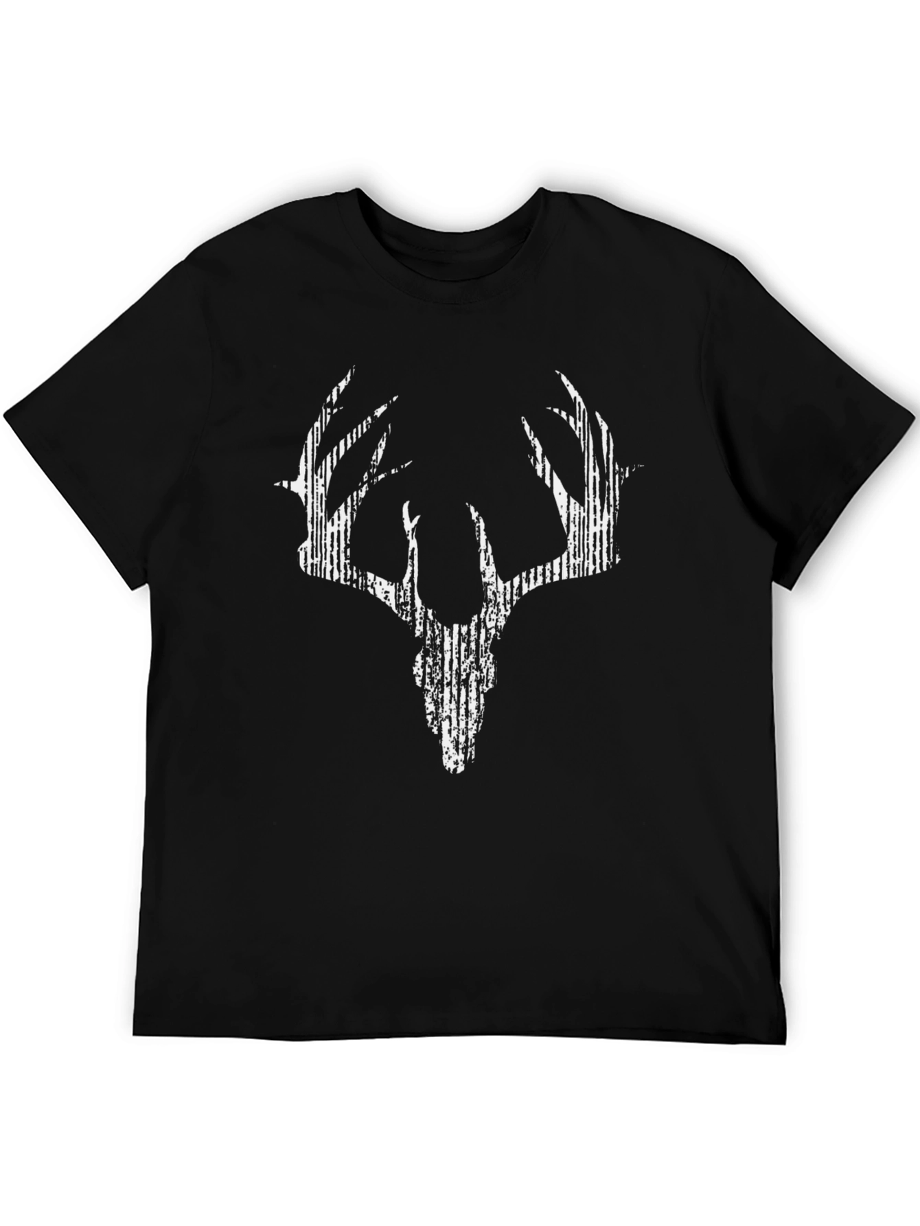 Graphic Deer Skull Print Tee - Casual Black T-Shirt