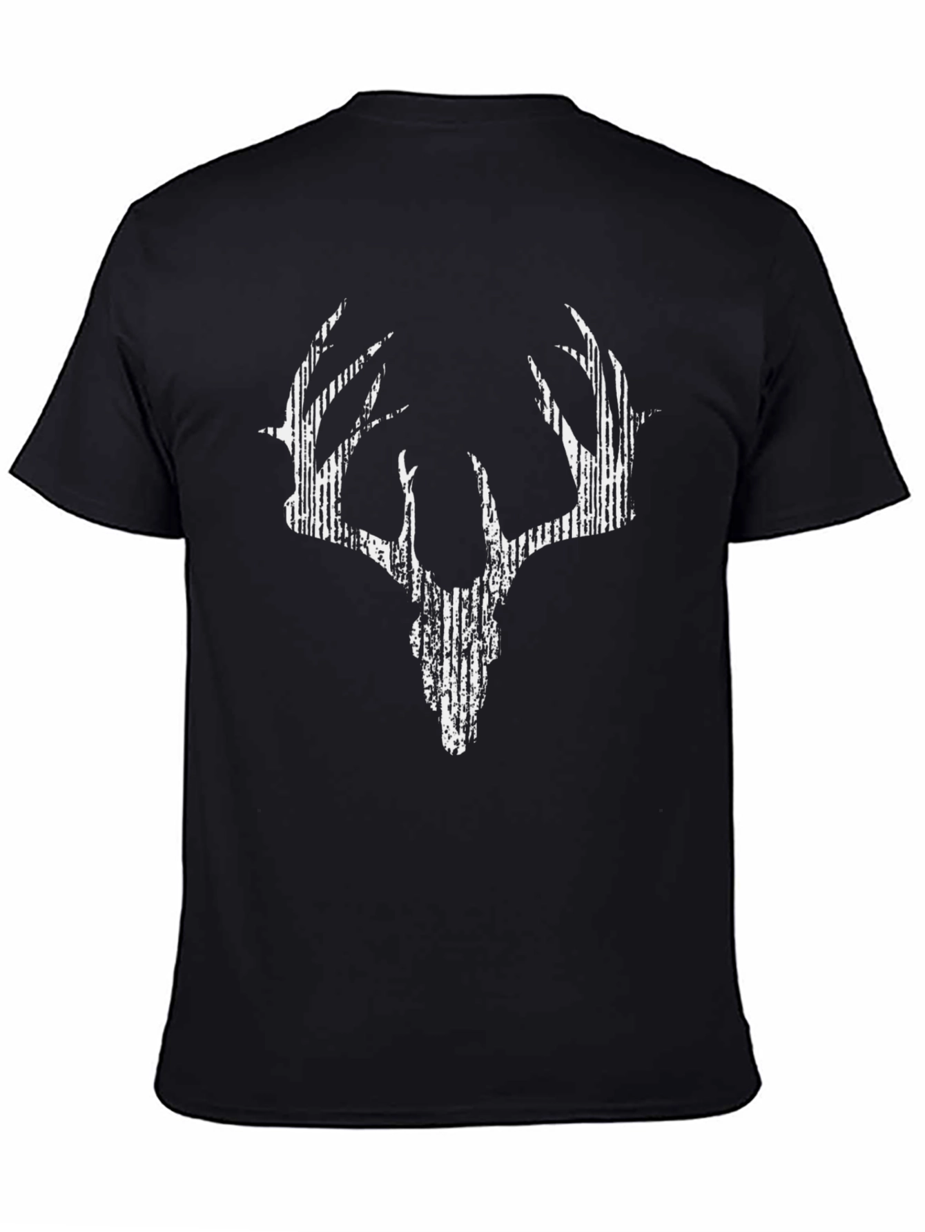 Graphic Deer Skull Print Tee - Casual Black T-Shirt