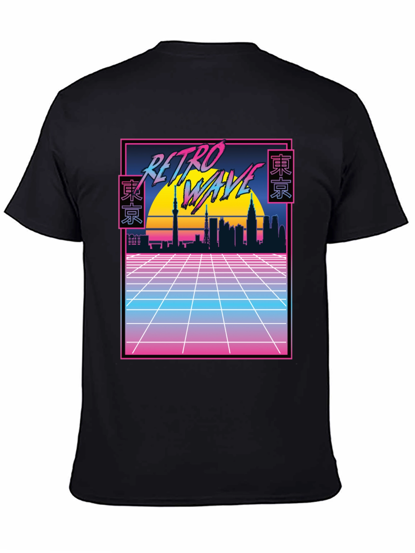 Retro Wave Tokyo Skyline T-Shirt - Black