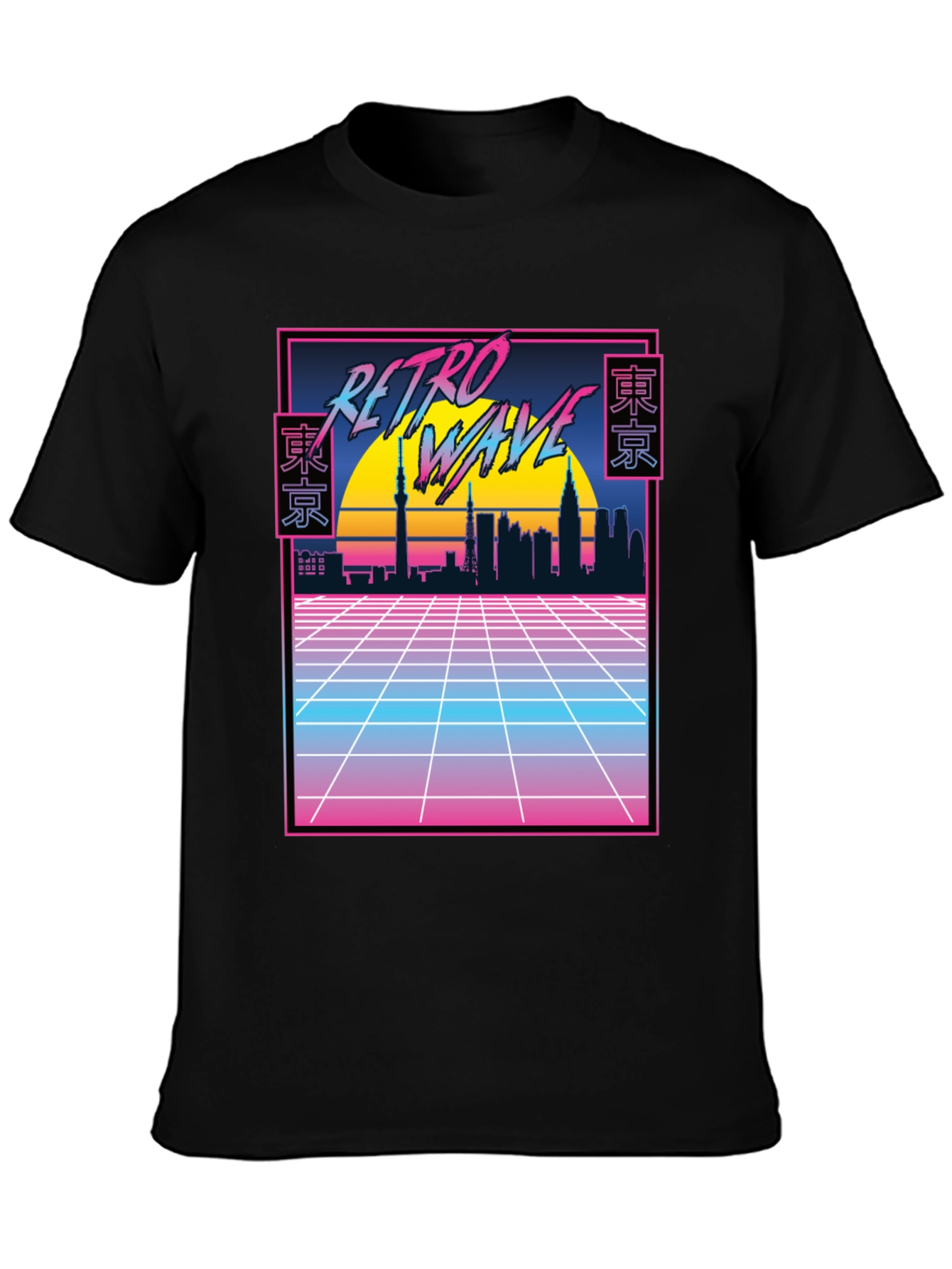 Retro Wave Tokyo Skyline T-Shirt - Black