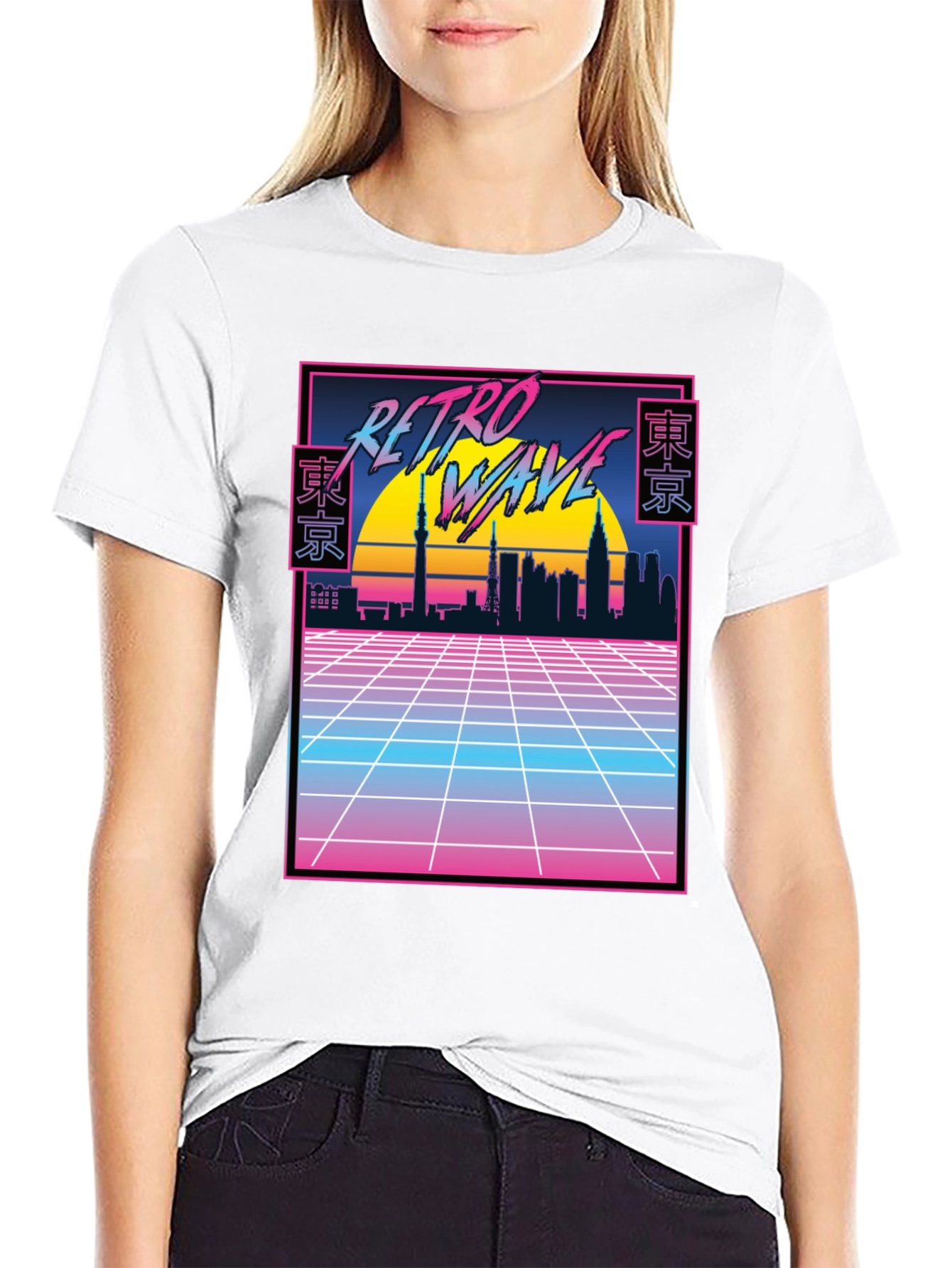 Retro Wave Tokyo Skyline T-Shirt - Black