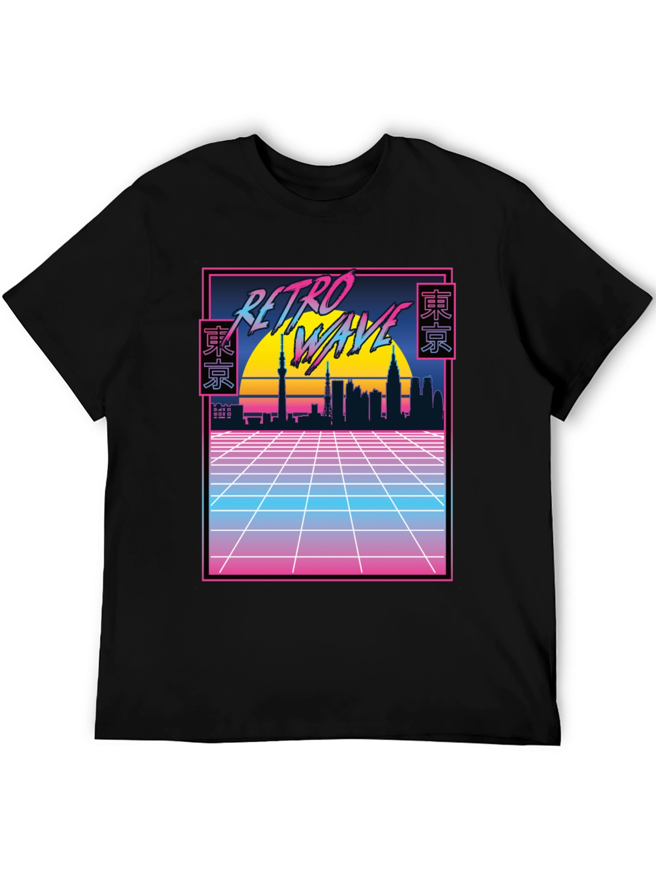 Retro Wave Tokyo Skyline T-Shirt - Black