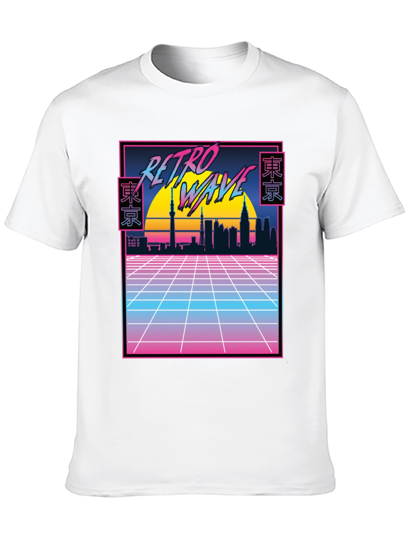 Retro Wave Tokyo Skyline T-Shirt - Black