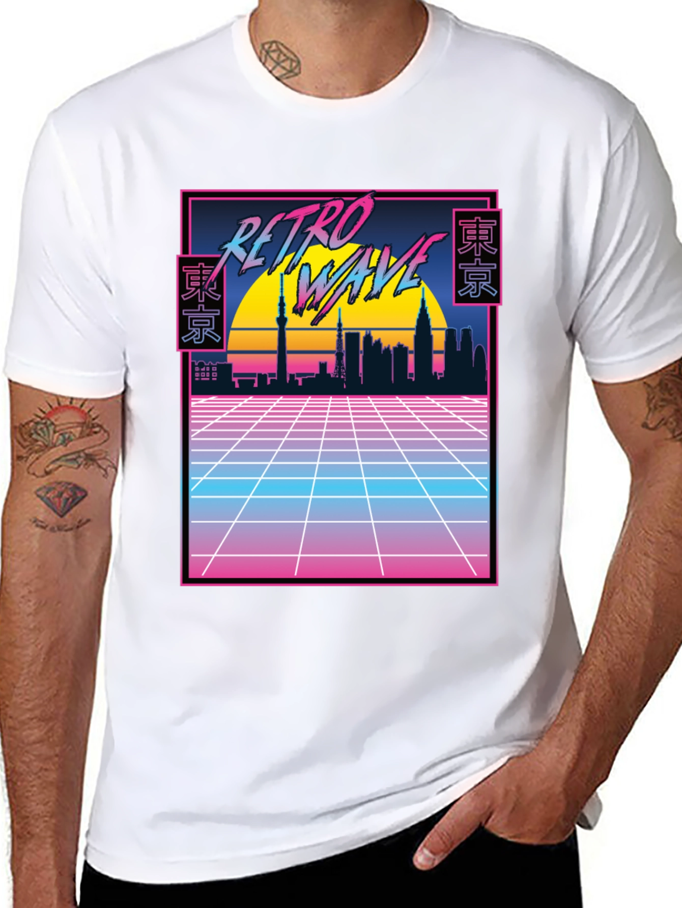 Retro Wave Tokyo Skyline T-Shirt - Black