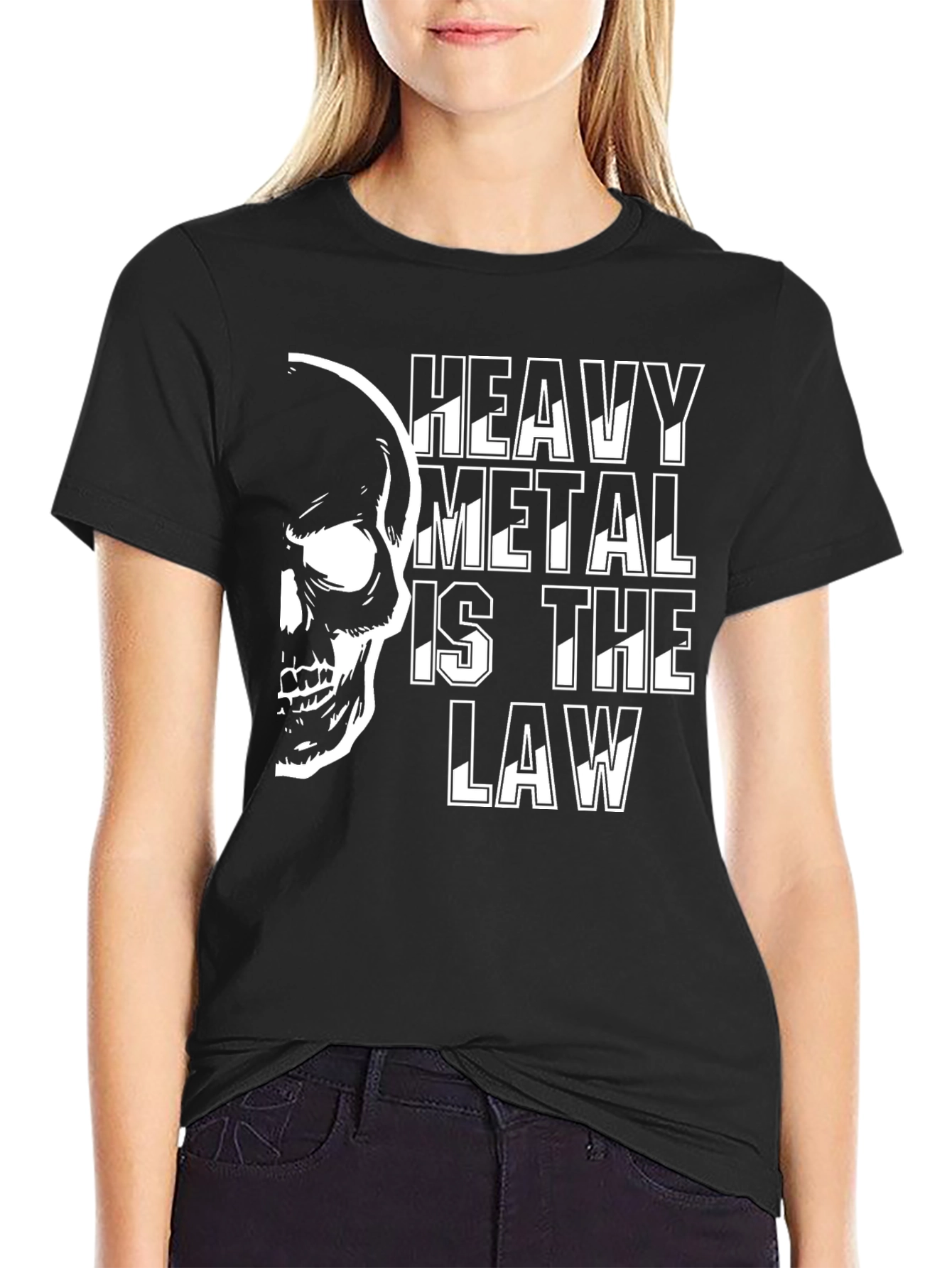 Heavy Metal is the Law Skull Graphic T-Shirt