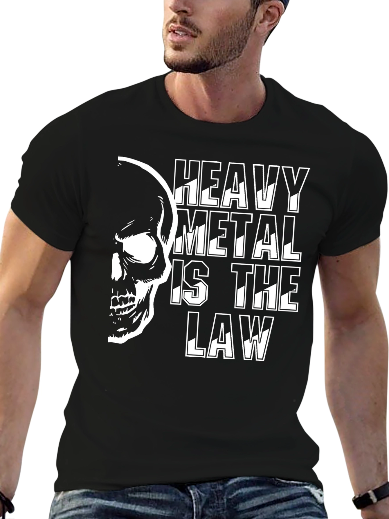 Heavy Metal is the Law Skull Graphic T-Shirt