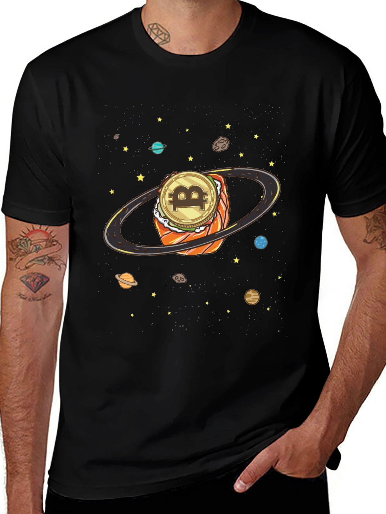 Bitcoin Sushi Planet Graphic T-Shirt