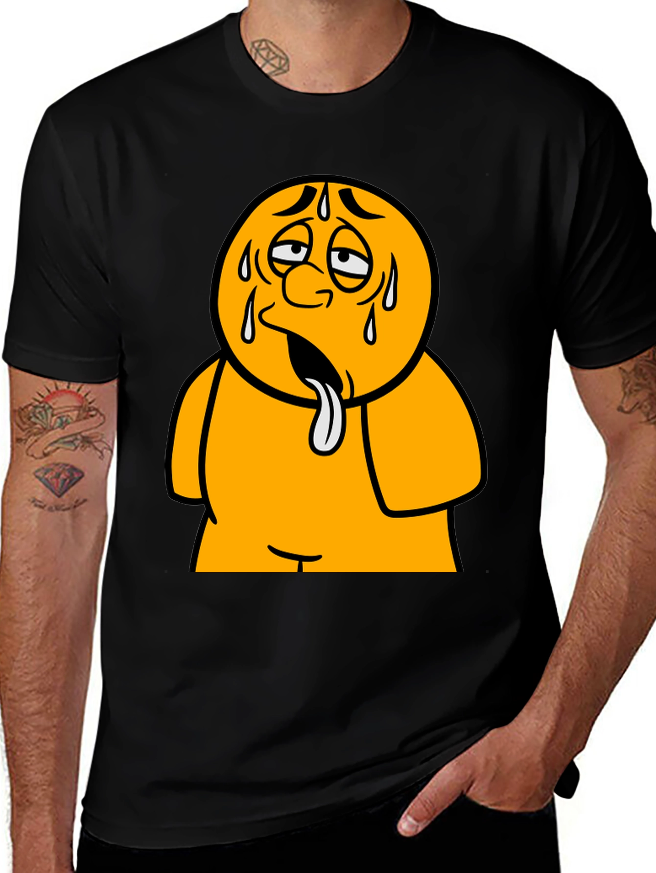 Sweating Cartoon Character Black T-Shirt