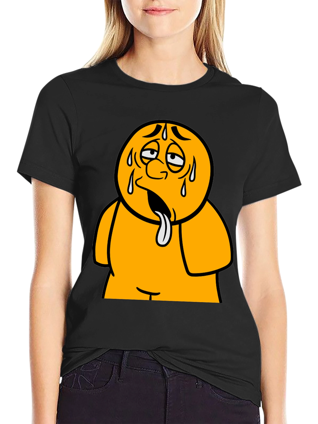 Sweating Cartoon Character Black T-Shirt