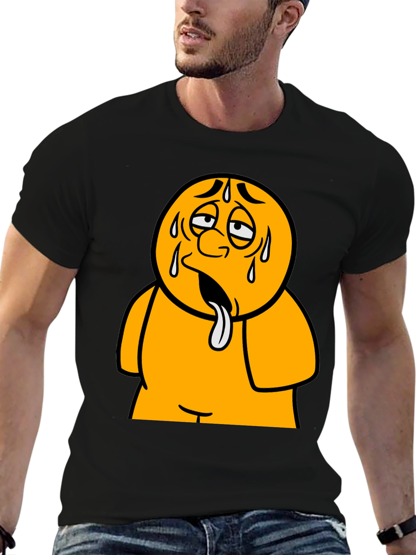 Sweating Cartoon Character Black T-Shirt