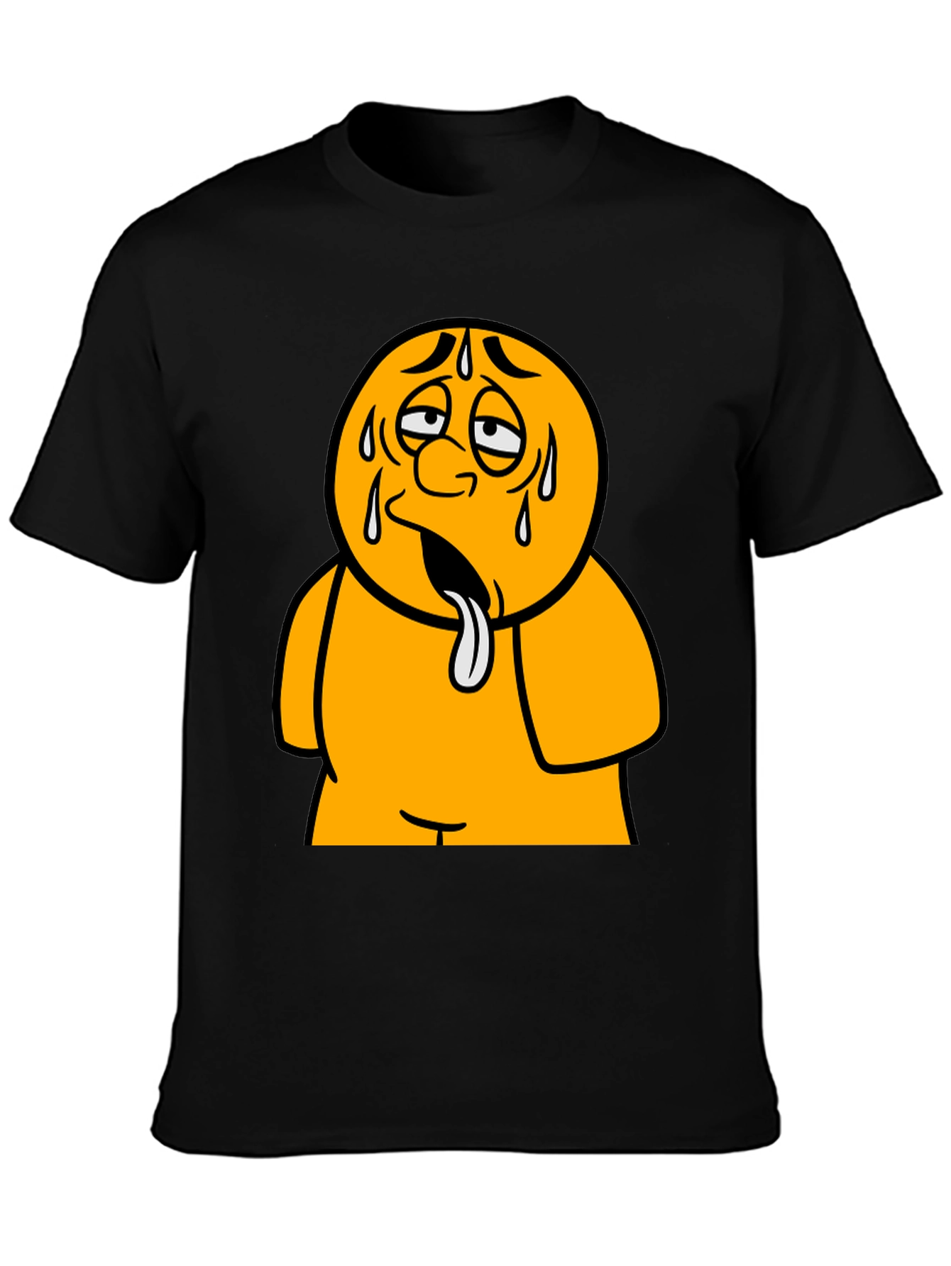 Sweating Cartoon Character Black T-Shirt