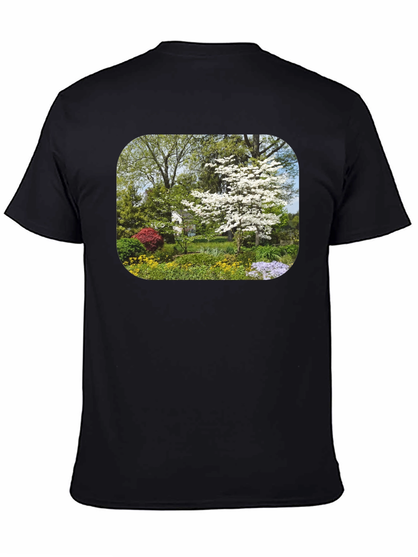 Nature Garden Scene Black T-Shirt