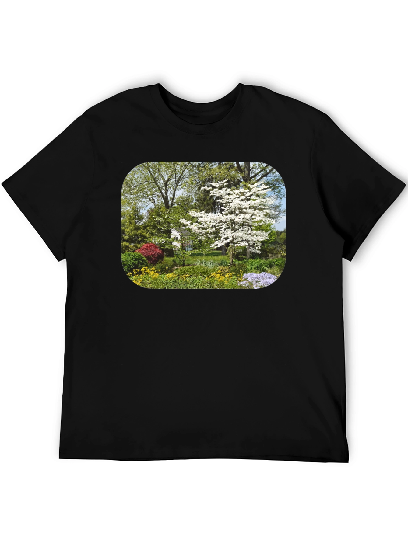 Nature Garden Scene Black T-Shirt