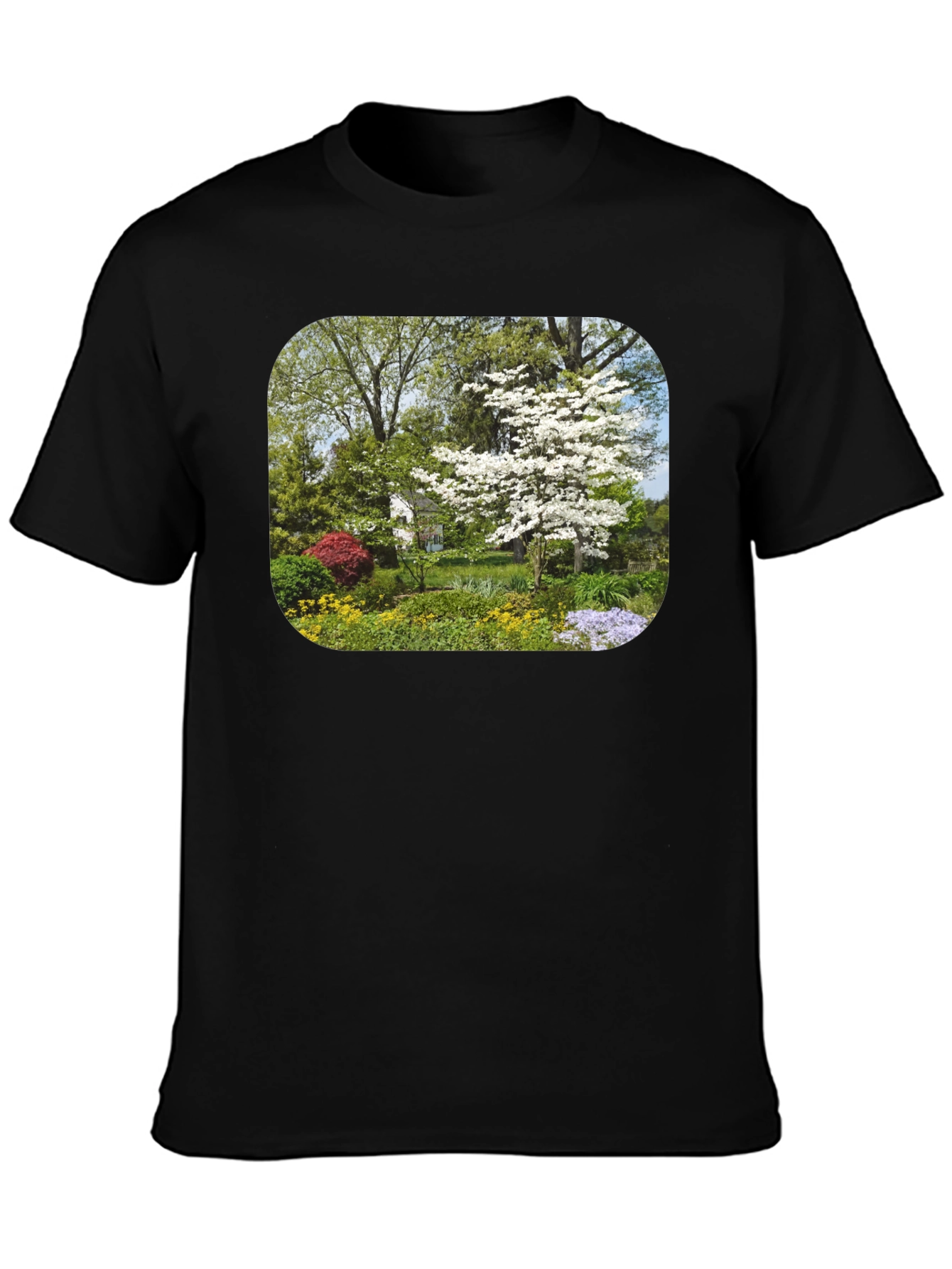 Nature Garden Scene Black T-Shirt