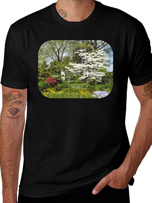 Nature Garden Scene Black T-Shirt