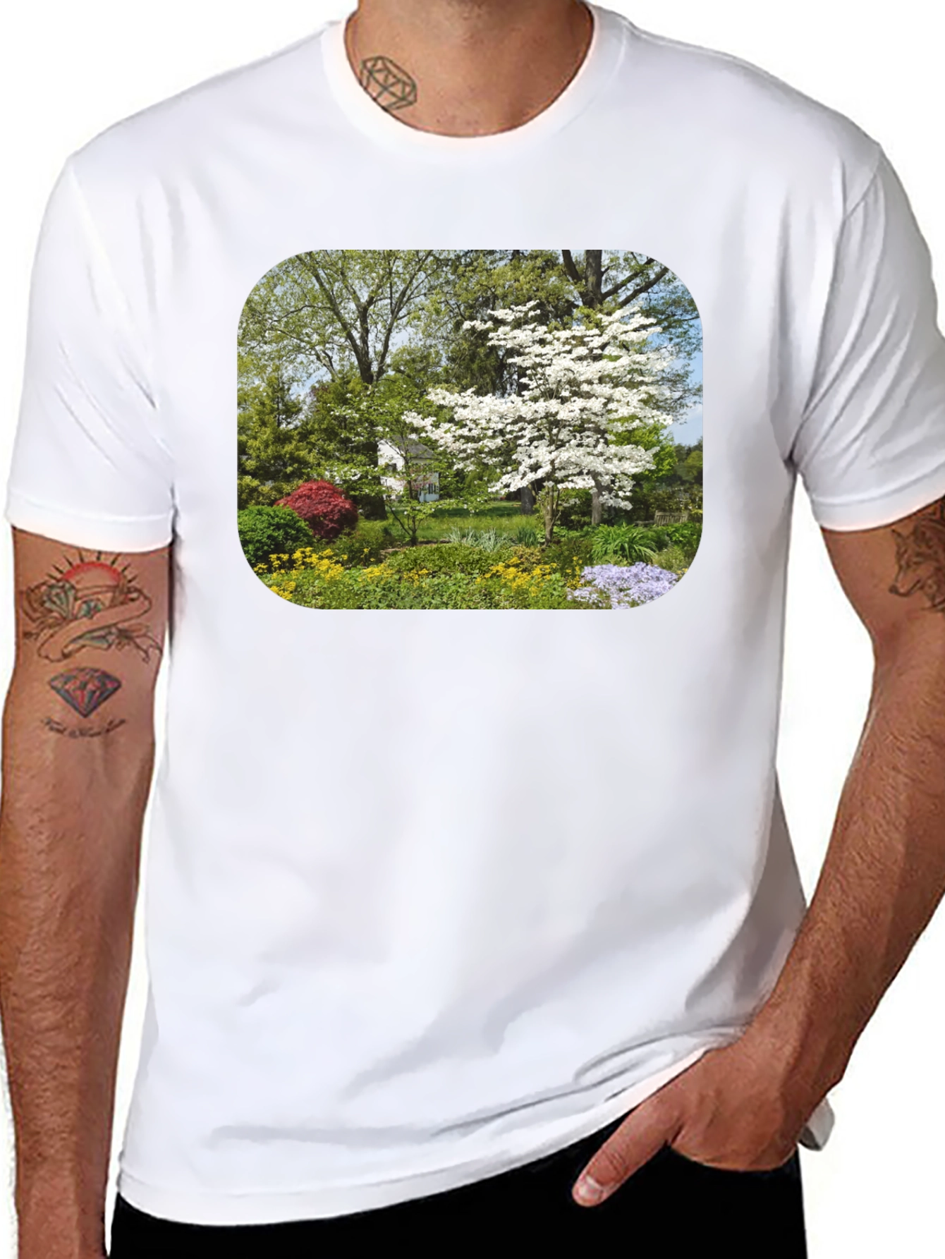 Nature Garden Scene Black T-Shirt
