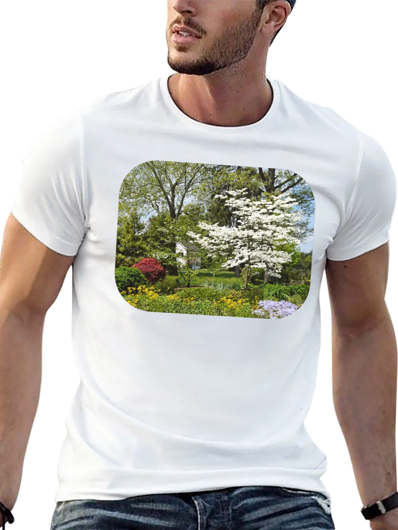 Nature Garden Scene Black T-Shirt