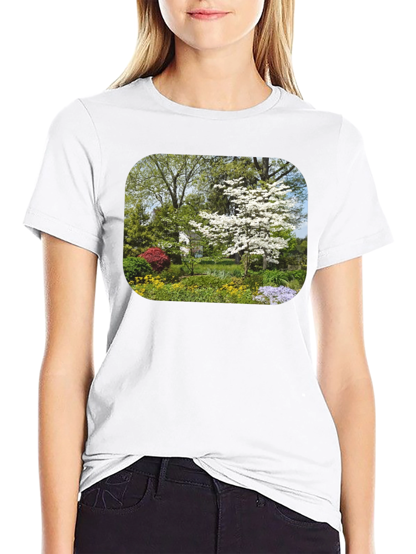 Nature Garden Scene Black T-Shirt