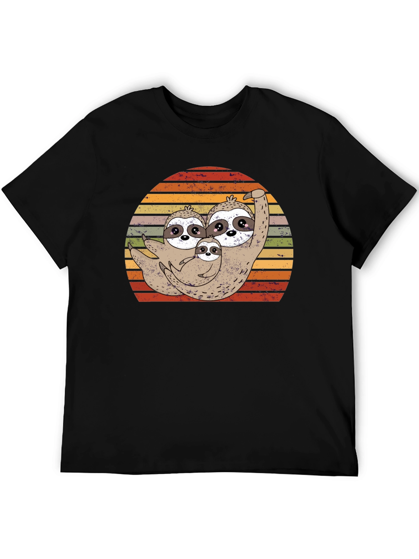 Cute Sloth Family Sunset T-Shirt - Black