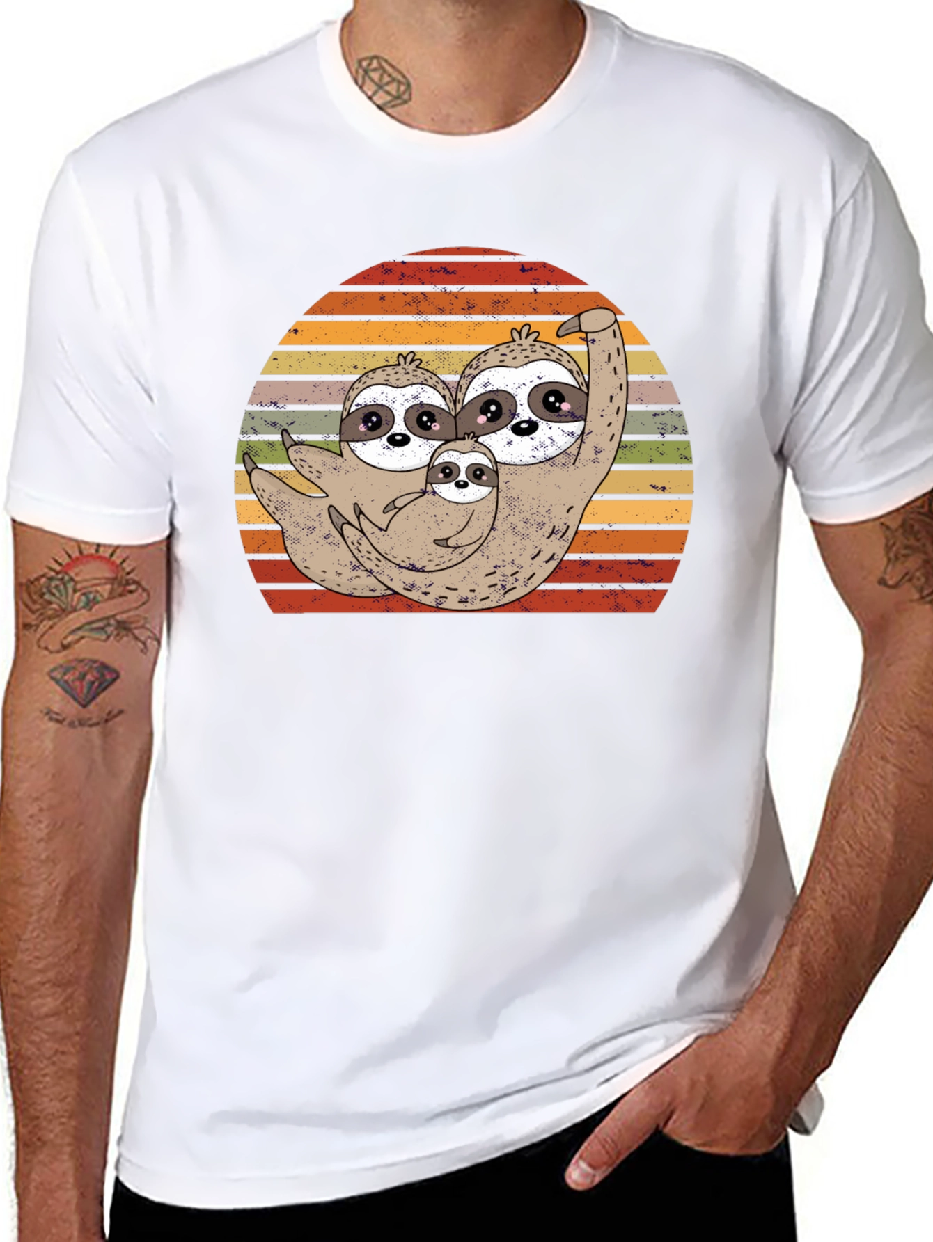 Cute Sloth Family Sunset T-Shirt - Black