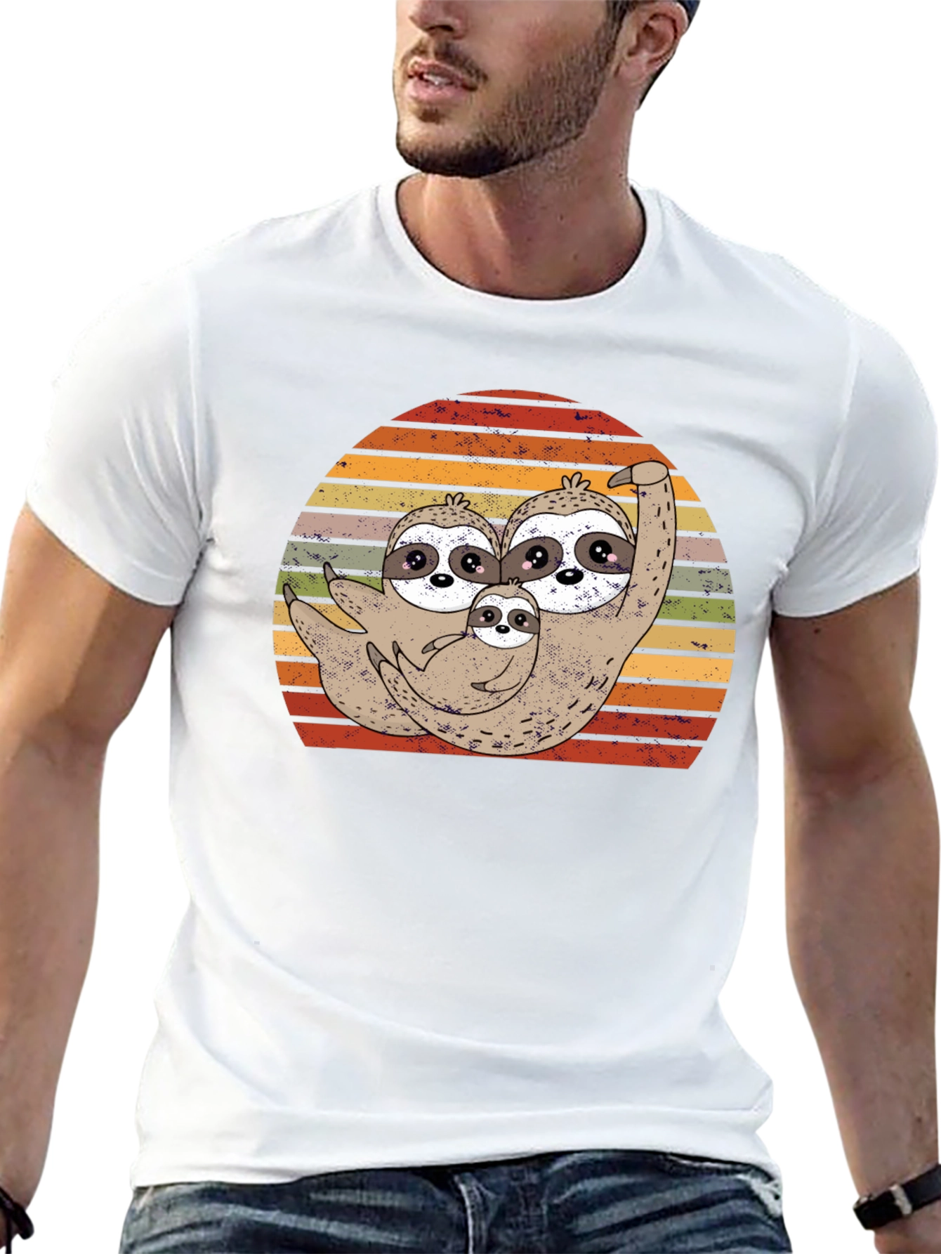 Cute Sloth Family Sunset T-Shirt - Black